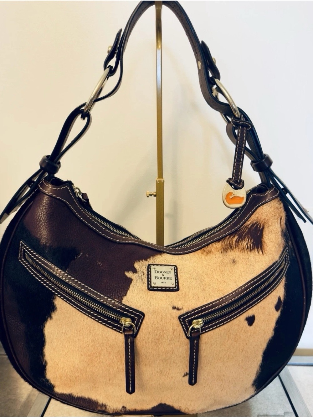 Dooney & Bourke Cognac Calf Hair leather Cowhide satchel   Shoulder Bag